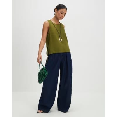 Petite Khaki Linen Tank Top