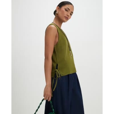 Petite Khaki Linen Tank Top