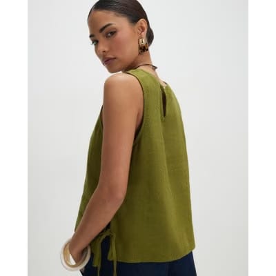 Petite Khaki Linen Tank Top