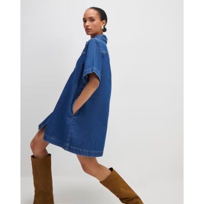 Blue Denim Button Through Mini Dress