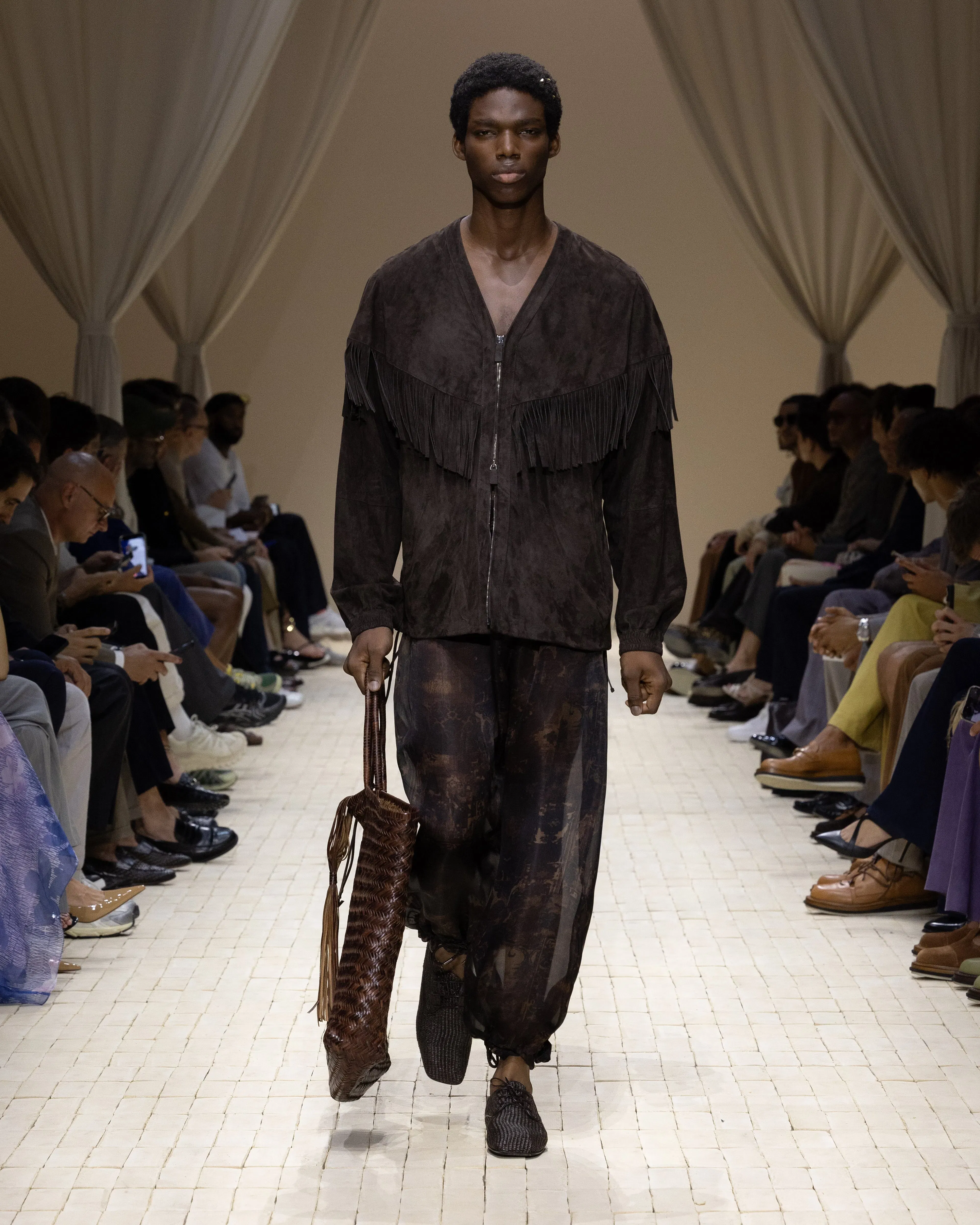 Emporio Armani Goat suede oversized blouson with fringes