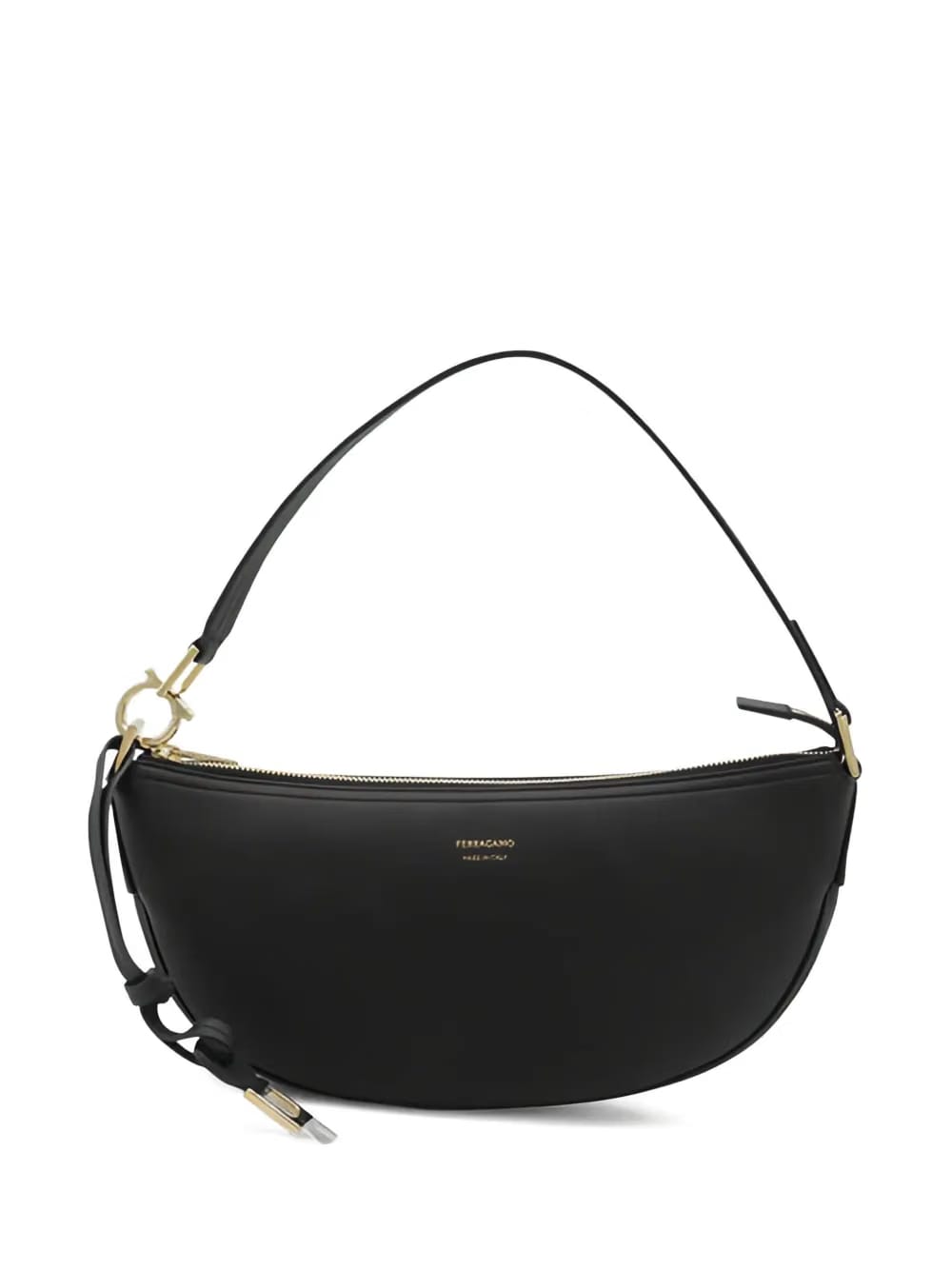 small oval-shaped leather shoulder bag