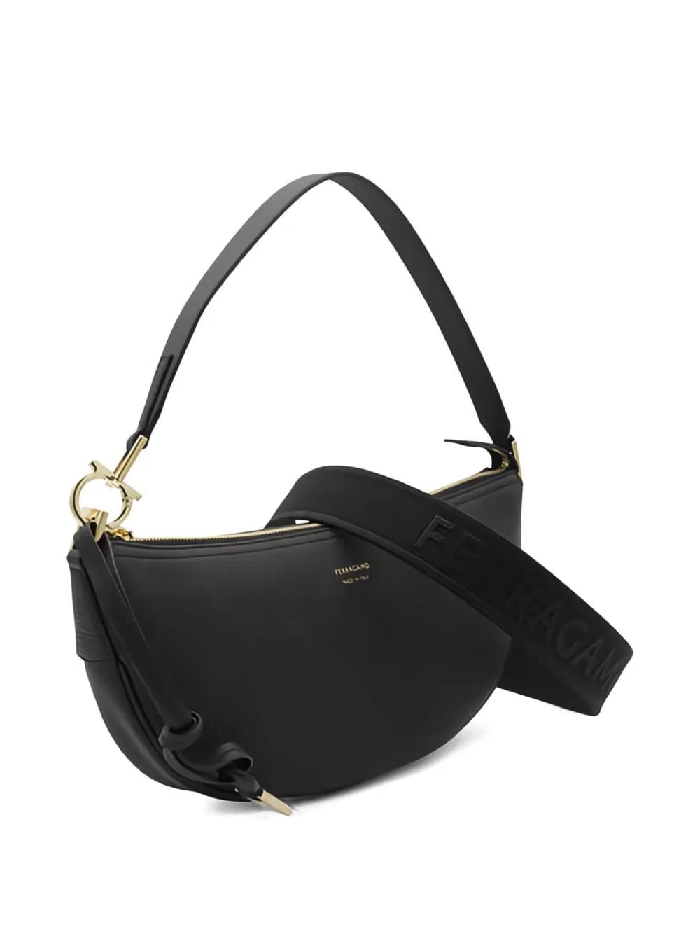 small oval-shaped leather shoulder bag