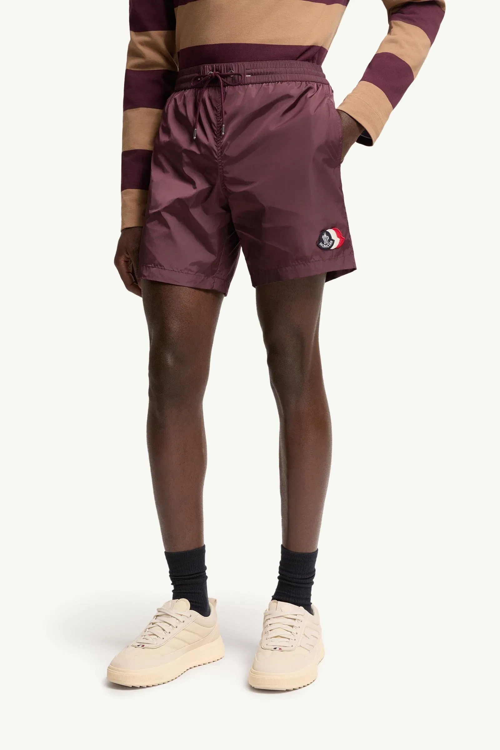 Moncler Logo Swim Shorts Burgundy Burgundy