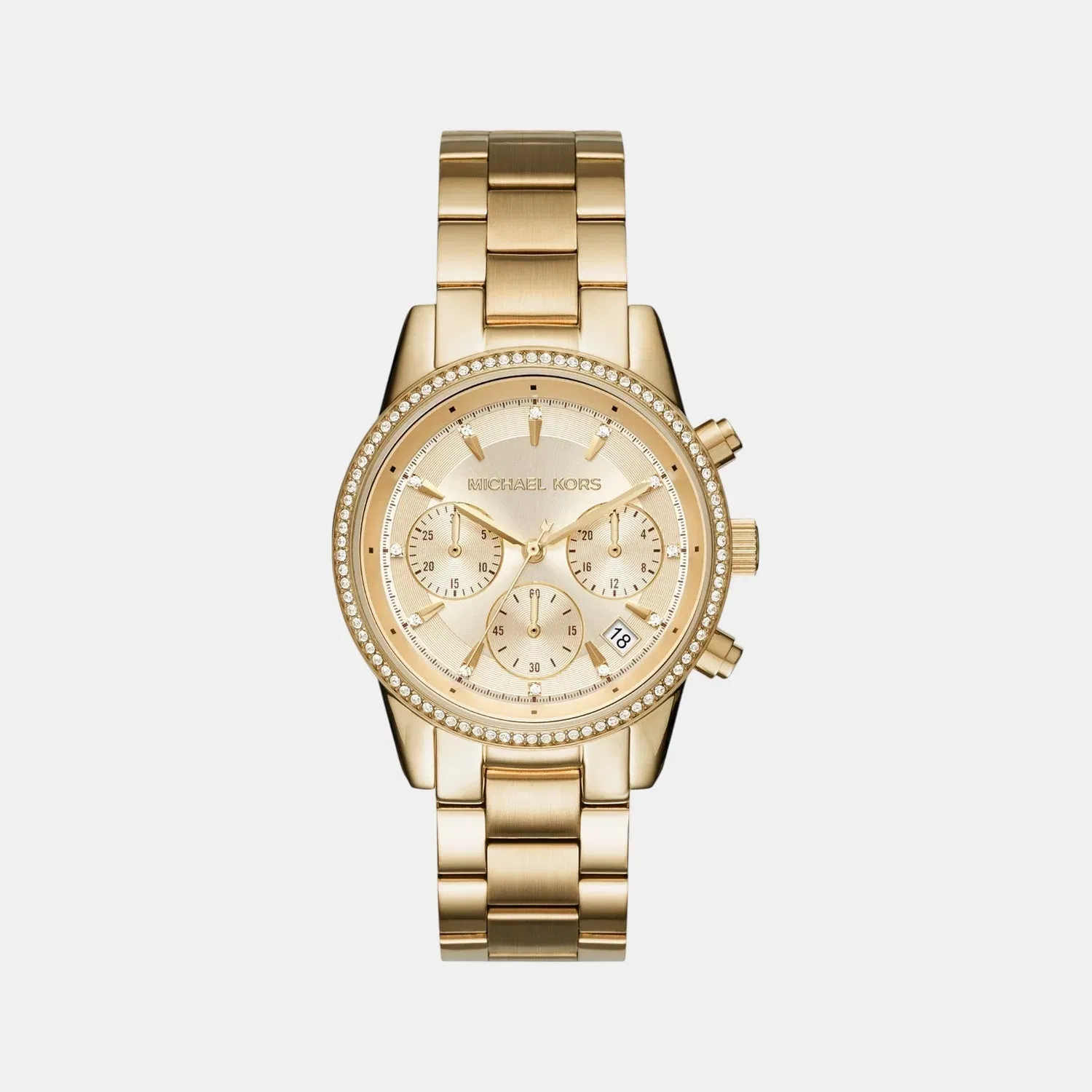 Michael Kors Ritz Women Quartz Gold Dial Chronograph Stainless Steel Watch Mk6356