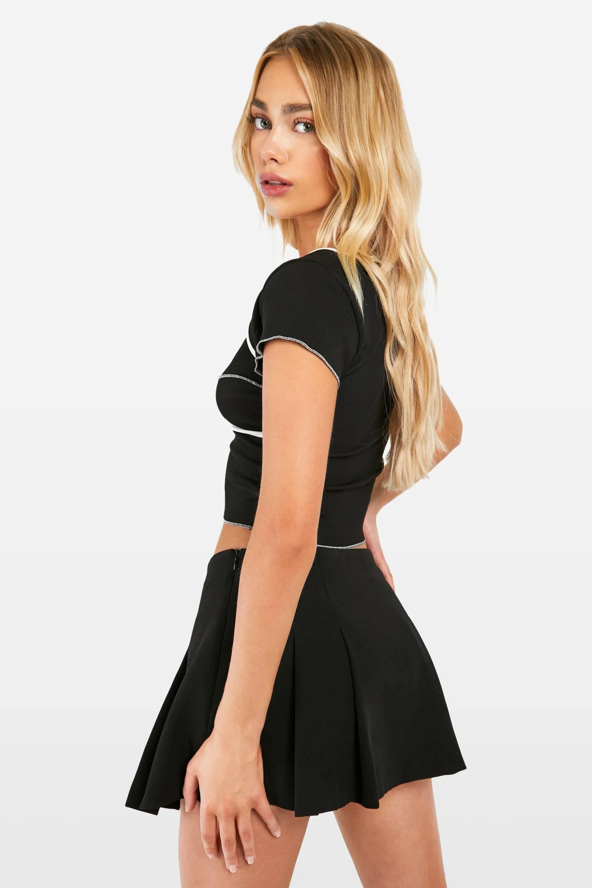 Contrast Exposed Seam Rib Cap Sleeve Corset