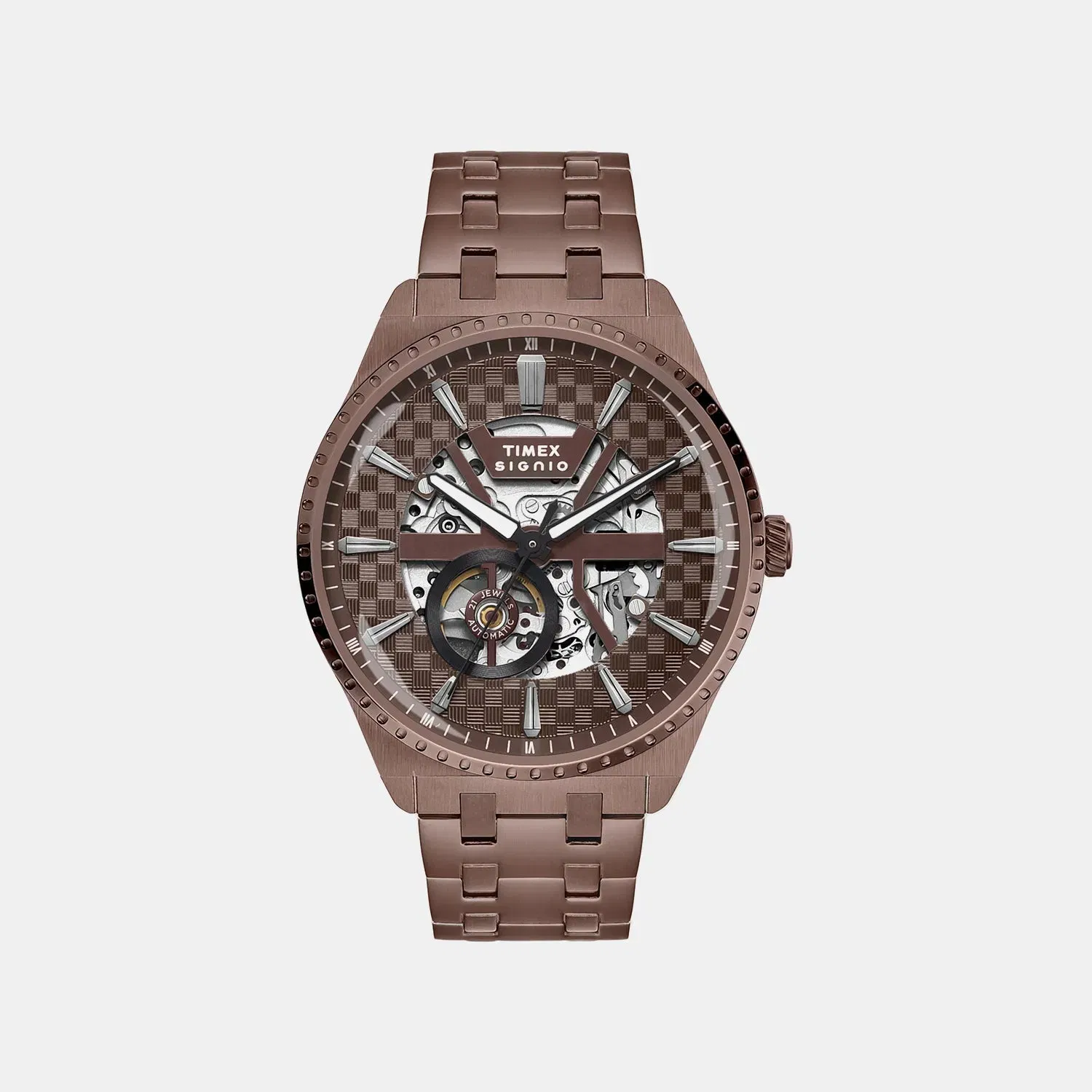 Timex Signio Men Automatic Brown Dial Analog Stainless Steel Watch Tweg34002