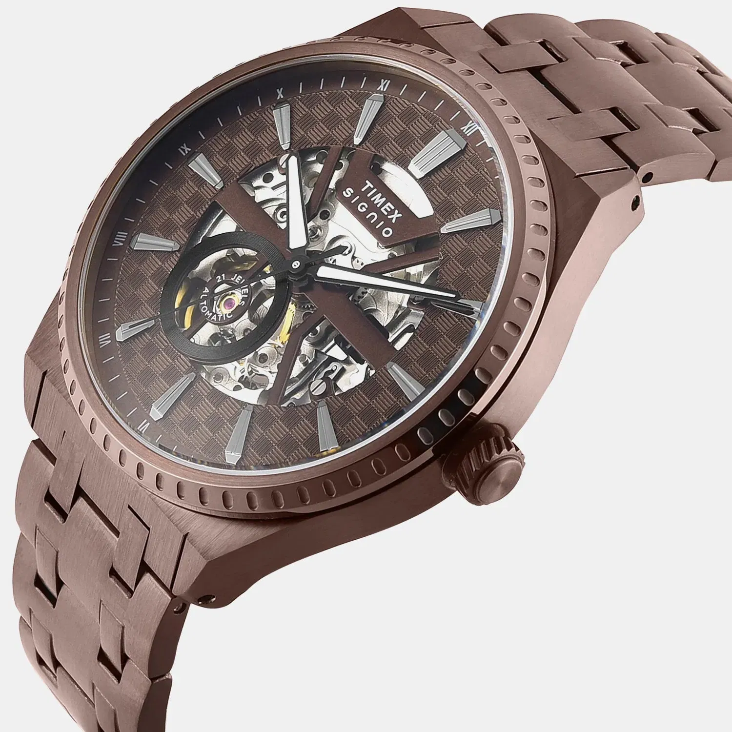 Timex Signio Men Automatic Brown Dial Analog Stainless Steel Watch Tweg34002