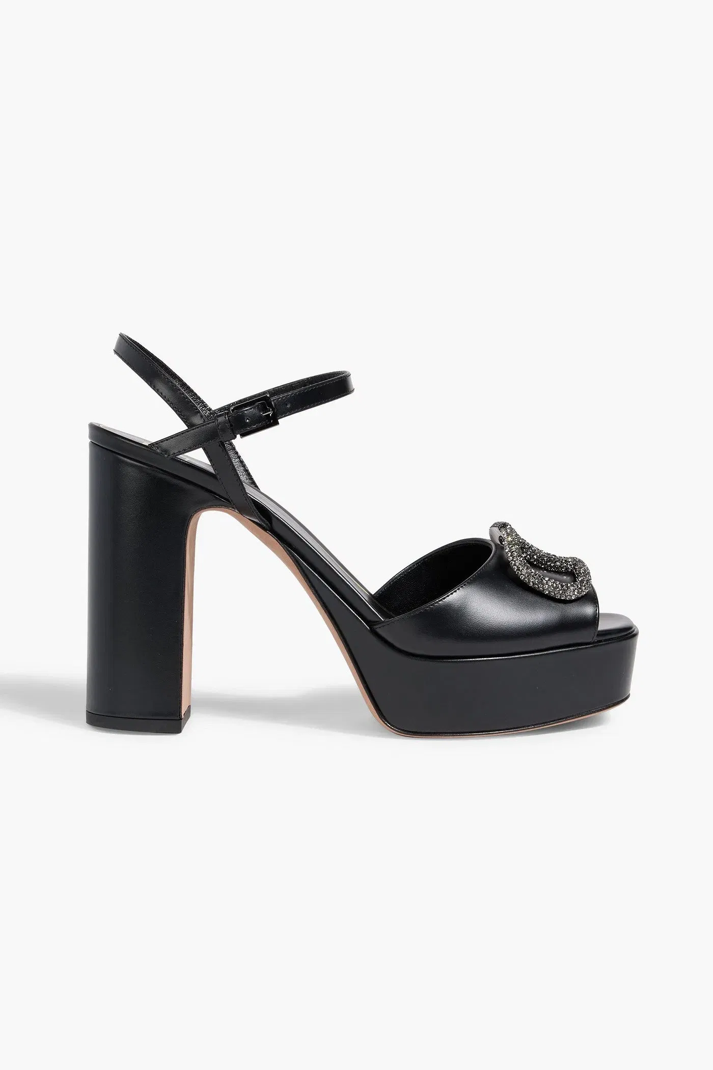 Valentino Garavani Vlogo Signature Crystal-Embellished Platform Sandals Black Women's