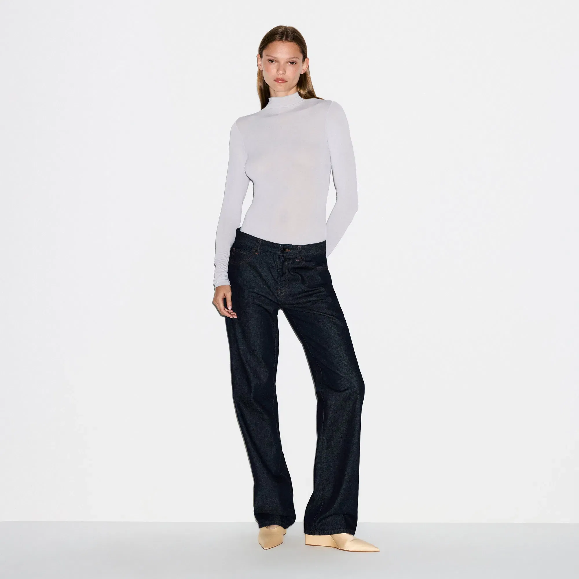 SHEER MODAL LONG SLEEVE TURTLENECK BODYSUIT | MIST