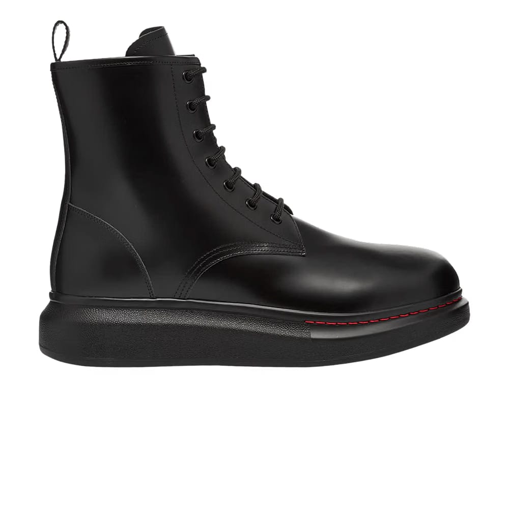Alexander McQueen Leather Wedge Lace-Up Boot Black