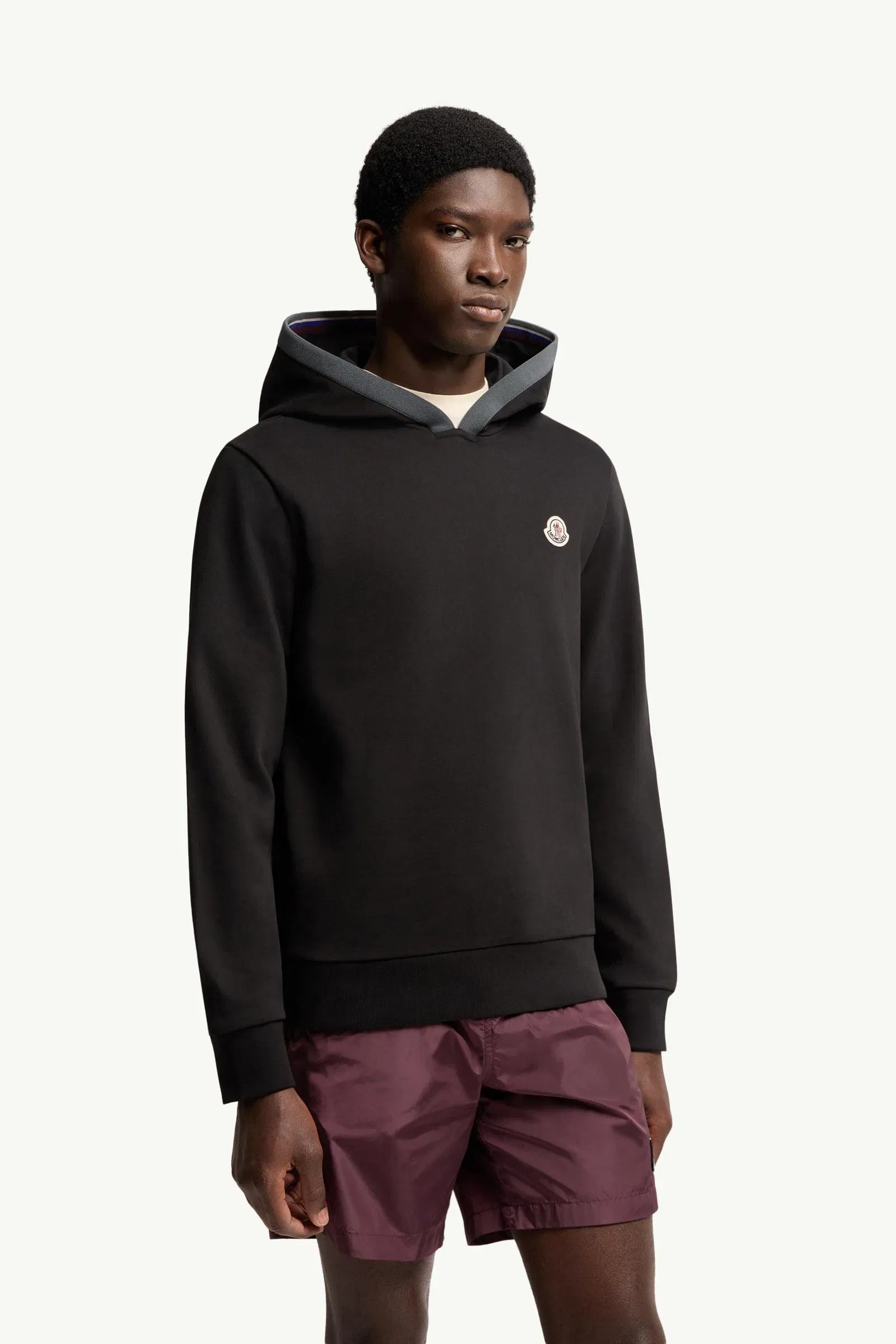 Moncler Brushed Cotton Logo Hoodie Black Black