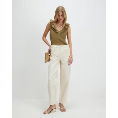 Gold Knitted Frill Trim Vest Top
