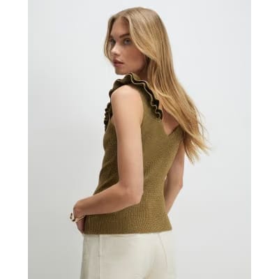Gold Knitted Frill Trim Vest Top