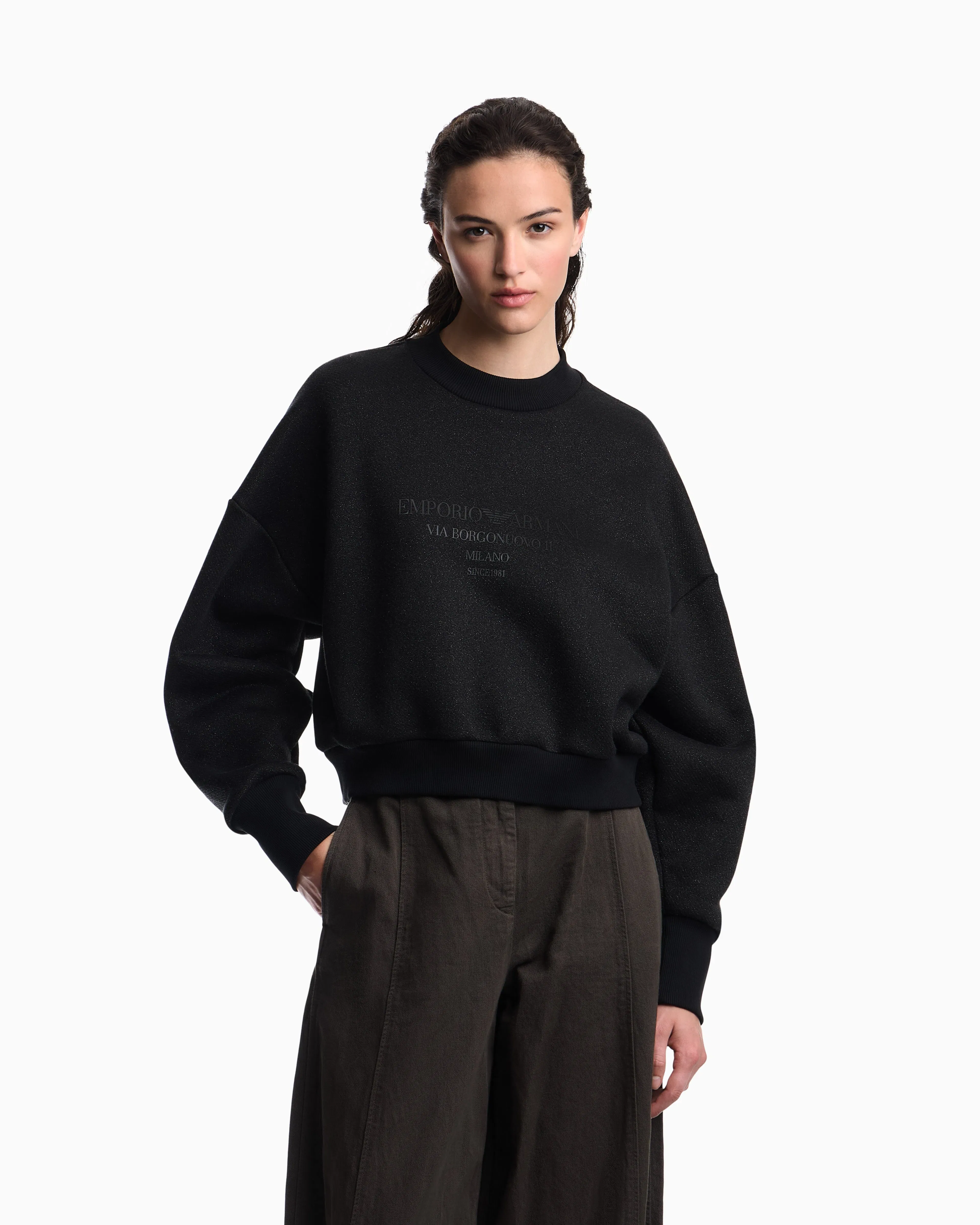 Emporio Armani Lurex jersey sweatshirt with shiny logo