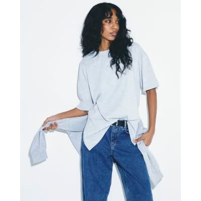 Grey Split Hem Boyfriend Fit T-shirt