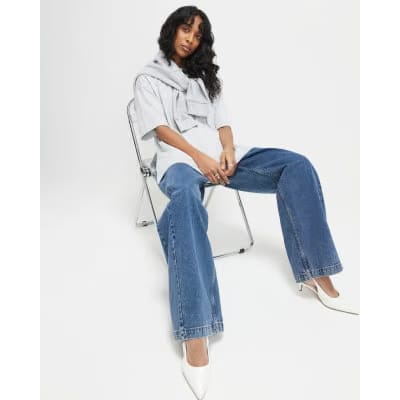 Grey Split Hem Boyfriend Fit T-shirt