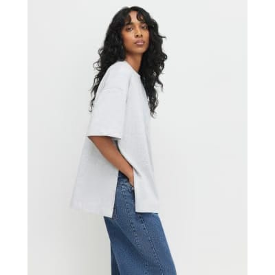Grey Split Hem Boyfriend Fit T-shirt