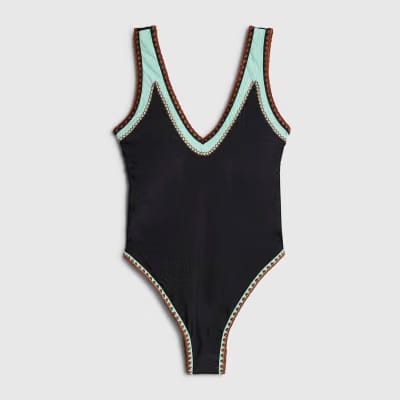 Black Whipstitch Trim Swimsuit