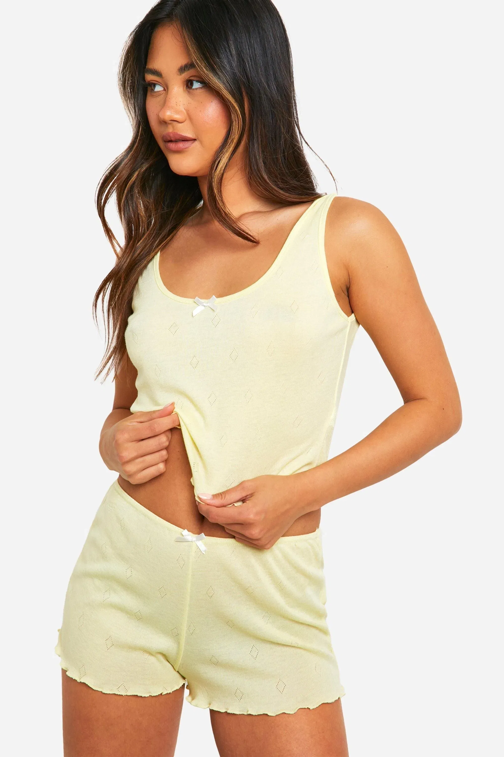 Pointelle Bow Detail Scoop Vest