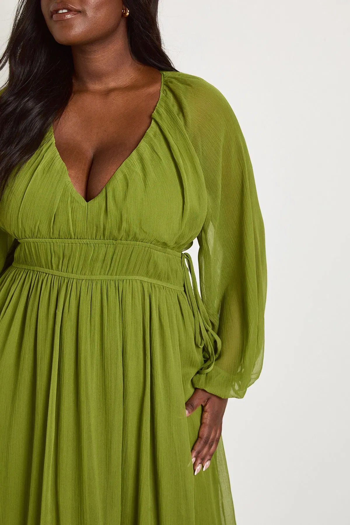 Plus Chiffon Ruched Blouson Sleeve Maxi Dress