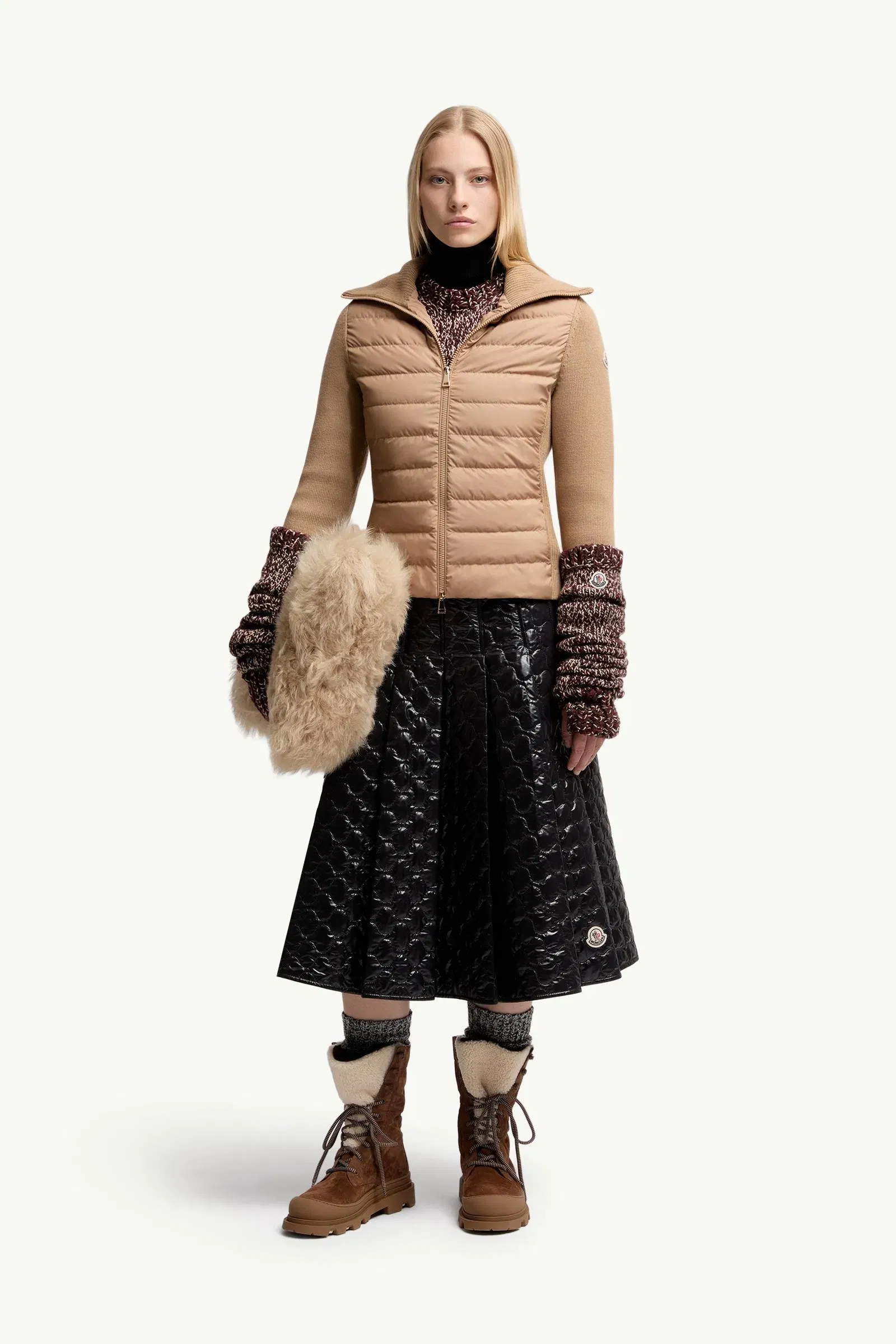 Moncler Padded Zip-Up Wool Cardigan Beige Beige