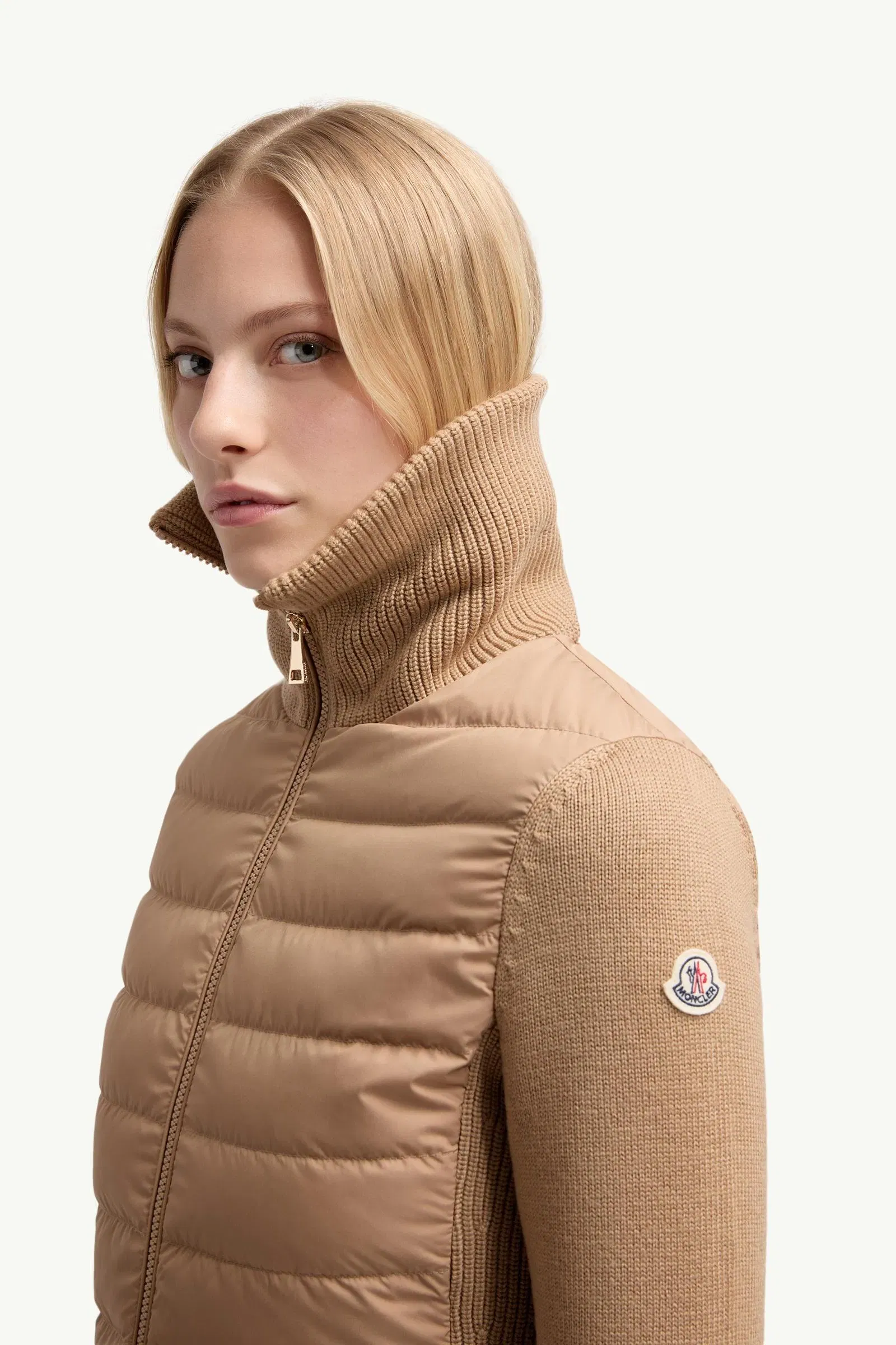 Moncler Padded Zip-Up Wool Cardigan Beige Beige