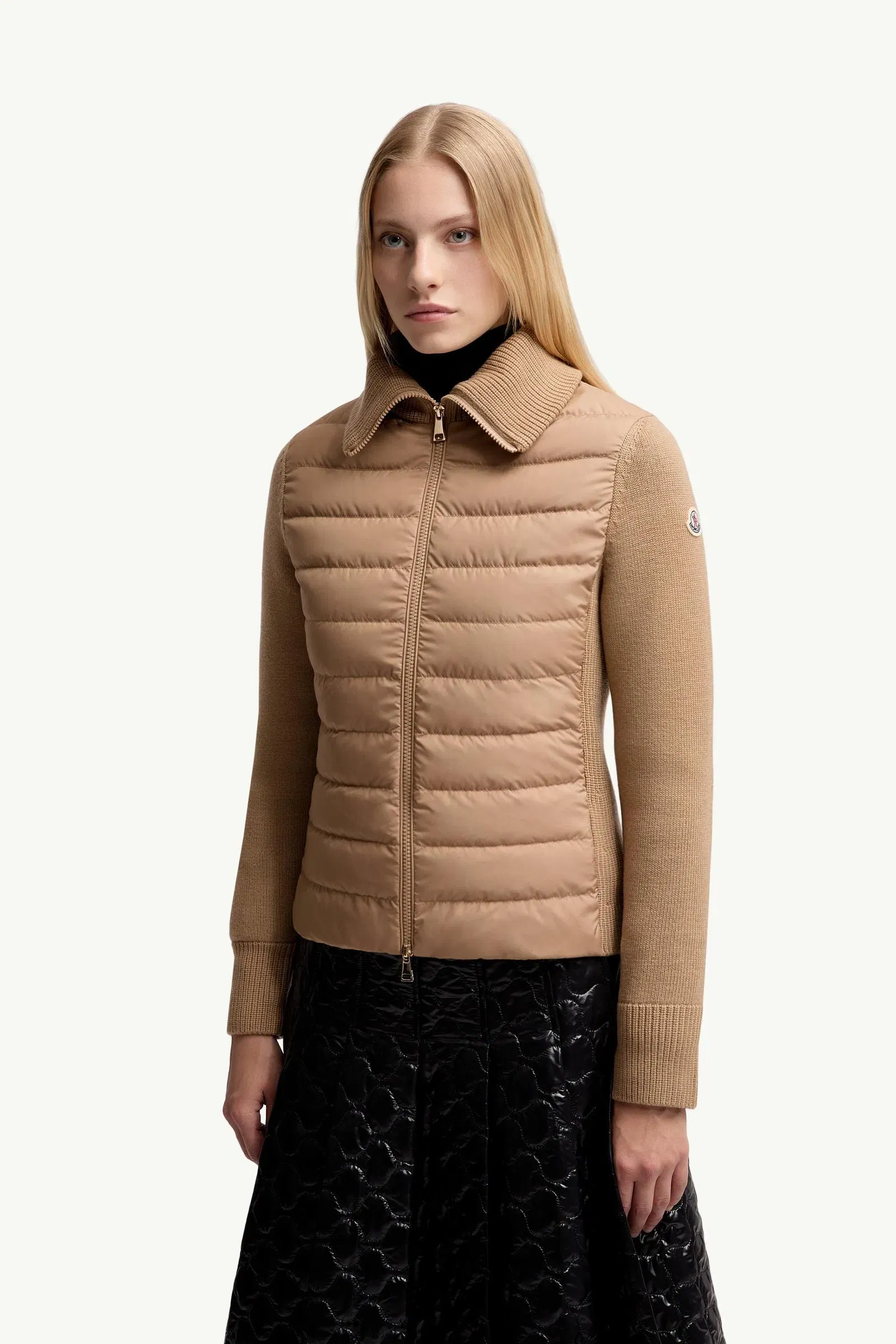 Moncler Padded Zip-Up Wool Cardigan Beige Beige