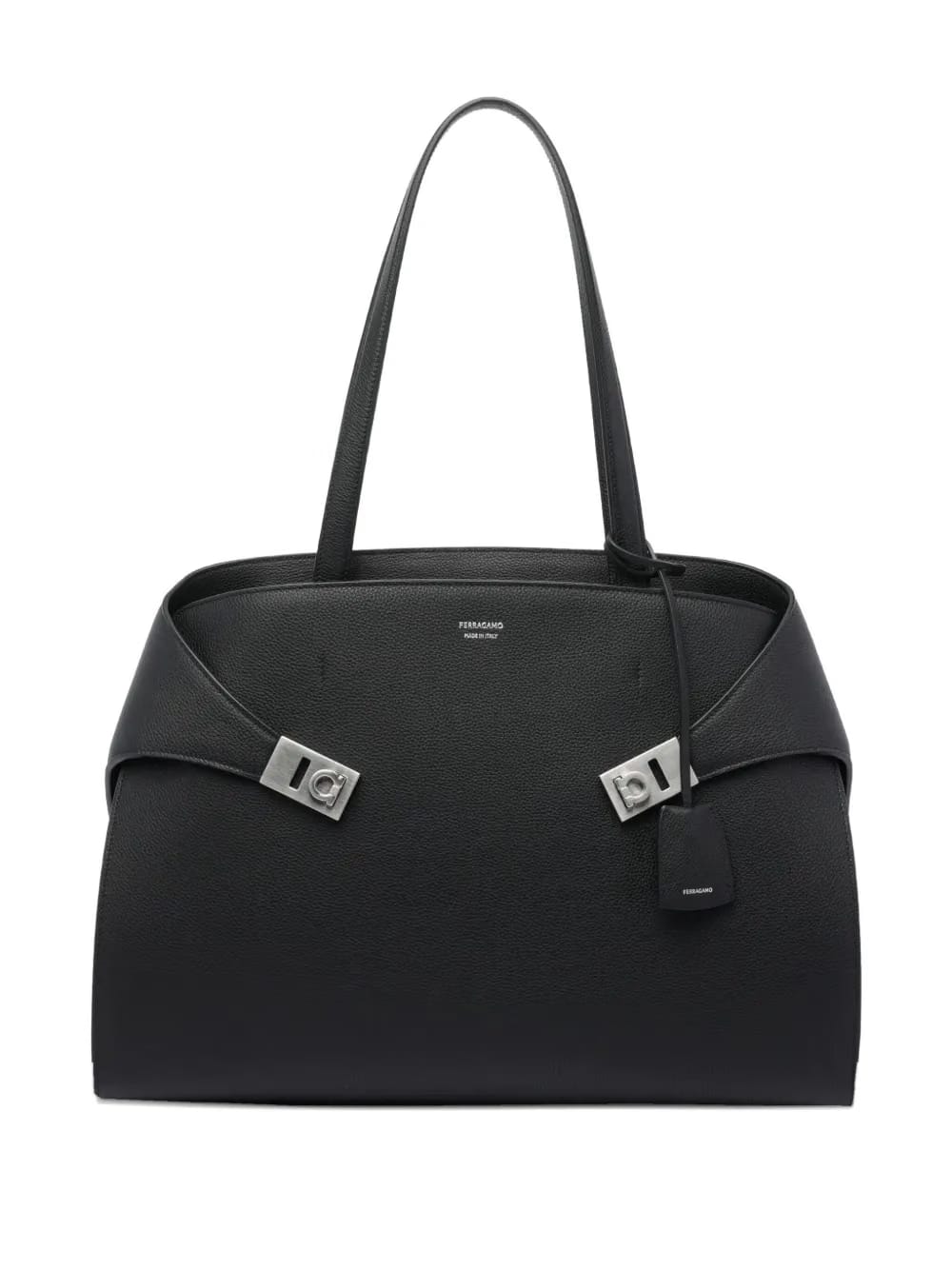 Hug clasp-detail calfskin shoulder bag