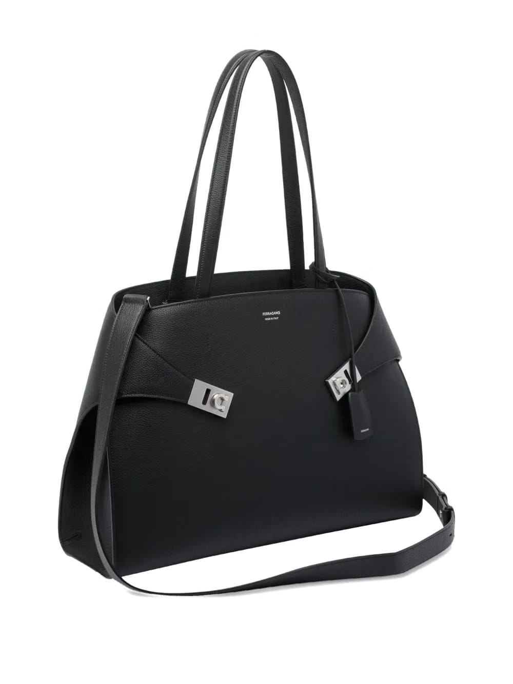 Hug clasp-detail calfskin shoulder bag