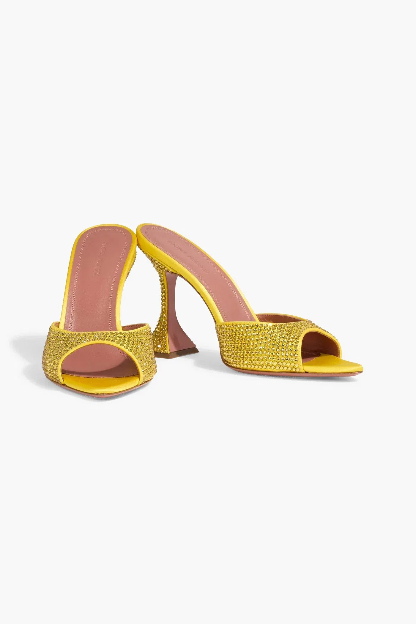 Amina Muaddi Caroline Crystal-Embellished Satin Mules Yellow Women's