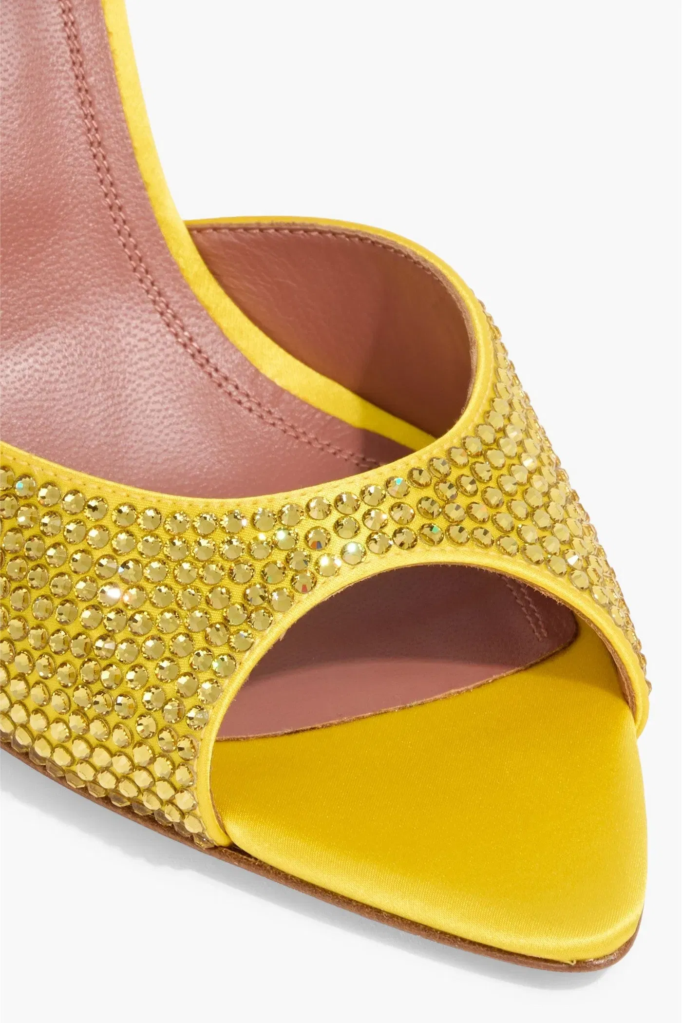 Amina Muaddi Caroline Crystal-Embellished Satin Mules Yellow Women's