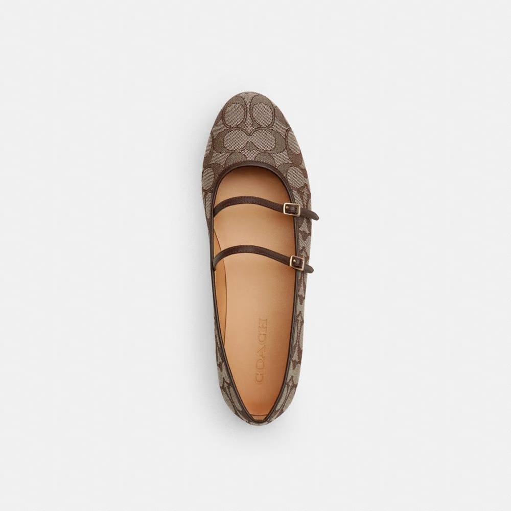 Women's Coach Double Buckle Mary Jane In Signature Jacquard Oak Maple