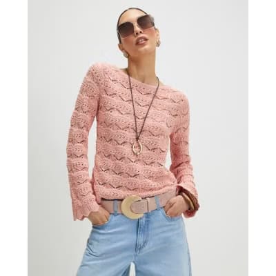 Pink Stitch Boat Neck Jumper