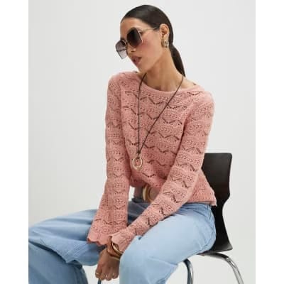 Pink Stitch Boat Neck Jumper