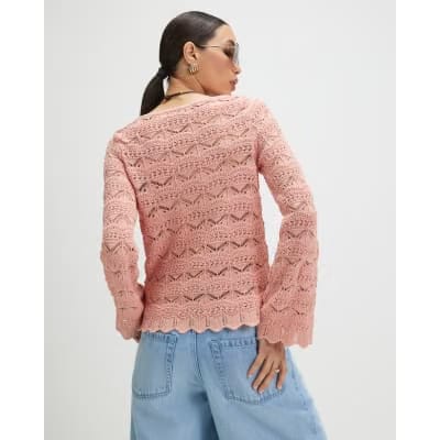 Pink Stitch Boat Neck Jumper