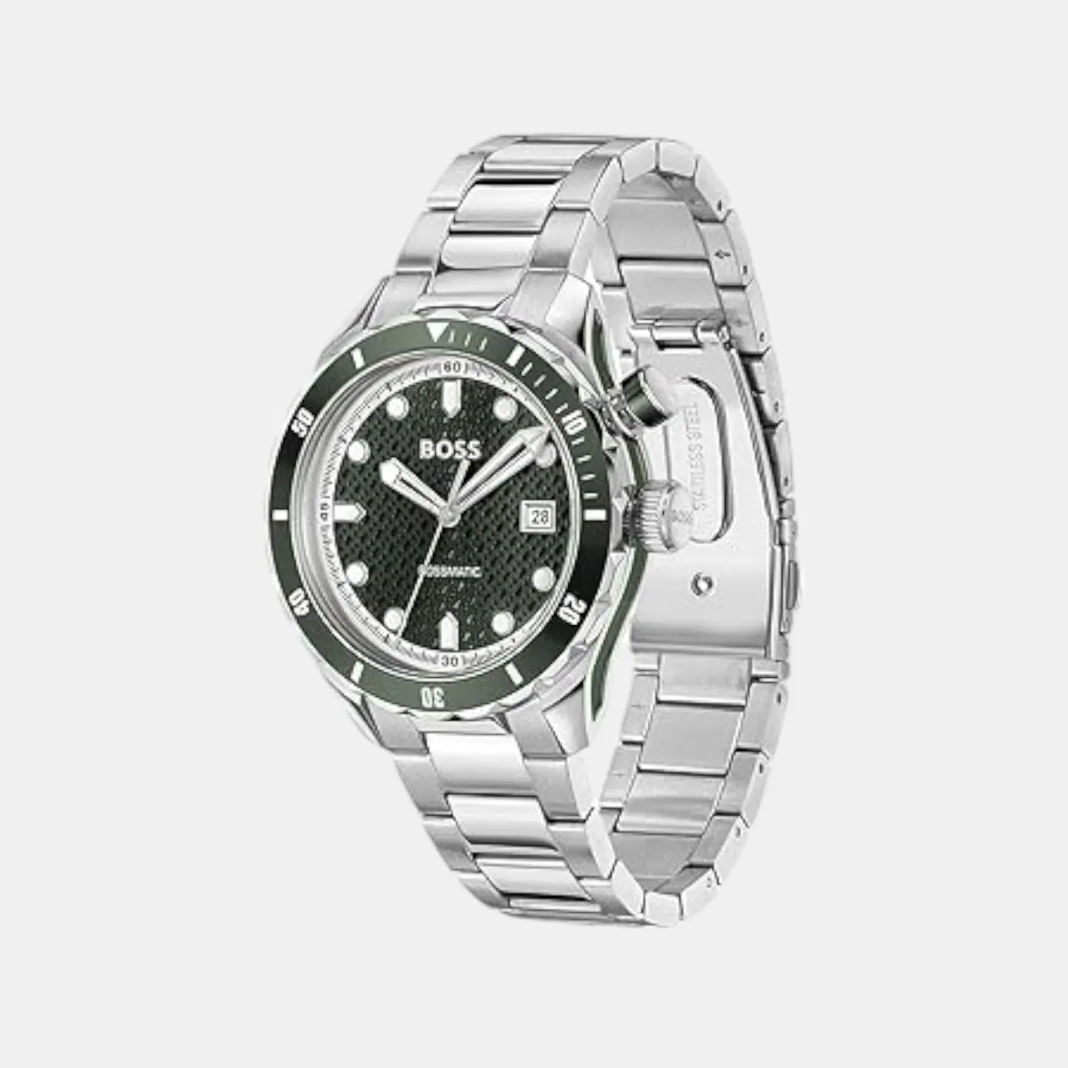 Boss Bossmatic Men Automatic Green Dial Analog Stainless Steel Watch 1514178