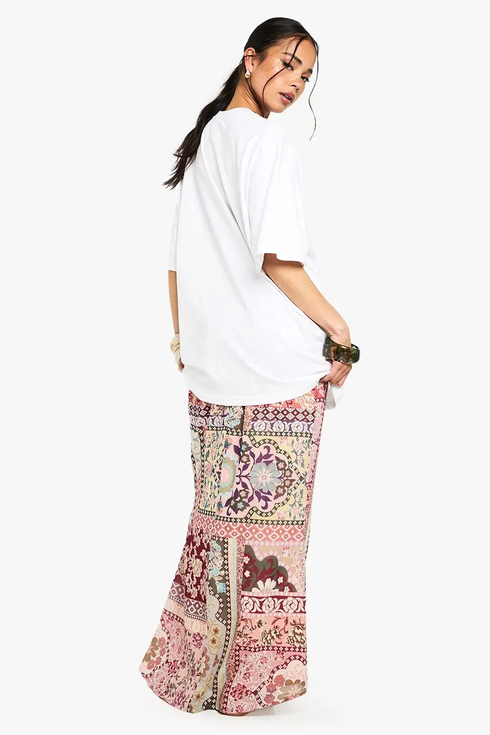 Patchwork Paisley Print Woven Maxi Skirt