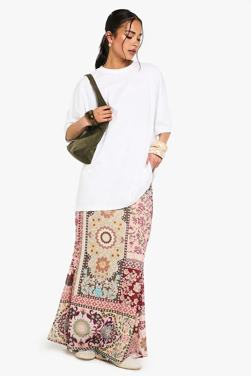 Patchwork Paisley Print Woven Maxi Skirt