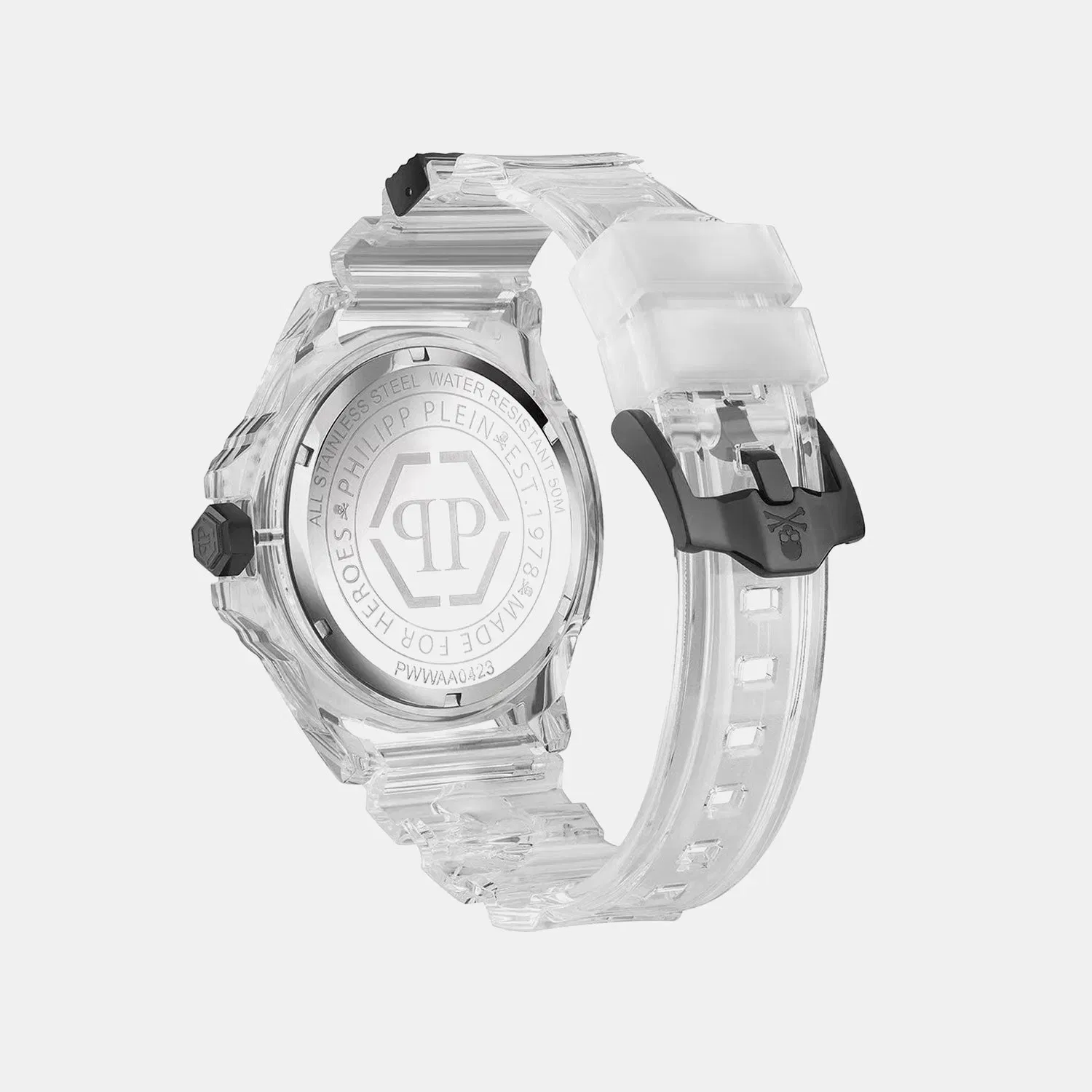 Philipp Plein Waa-Skull Synthetic 44Mm Men Quartz Black Dial Analog Plastic Watch Pwwaa0423