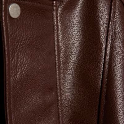 Brown Faux Leather Funnel Neck Jacket