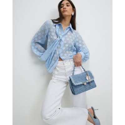 Blue Organza Polka Dot Blouse