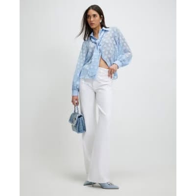 Blue Organza Polka Dot Blouse