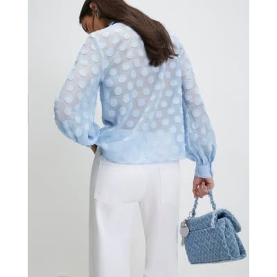 Blue Organza Polka Dot Blouse