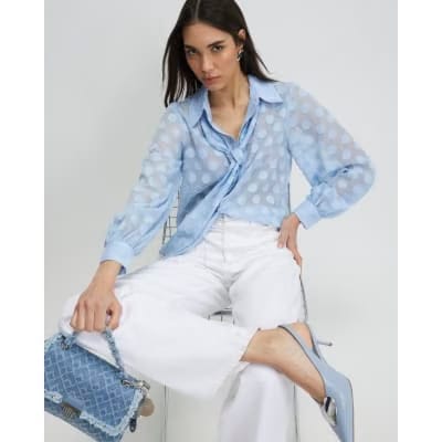 Blue Organza Polka Dot Blouse