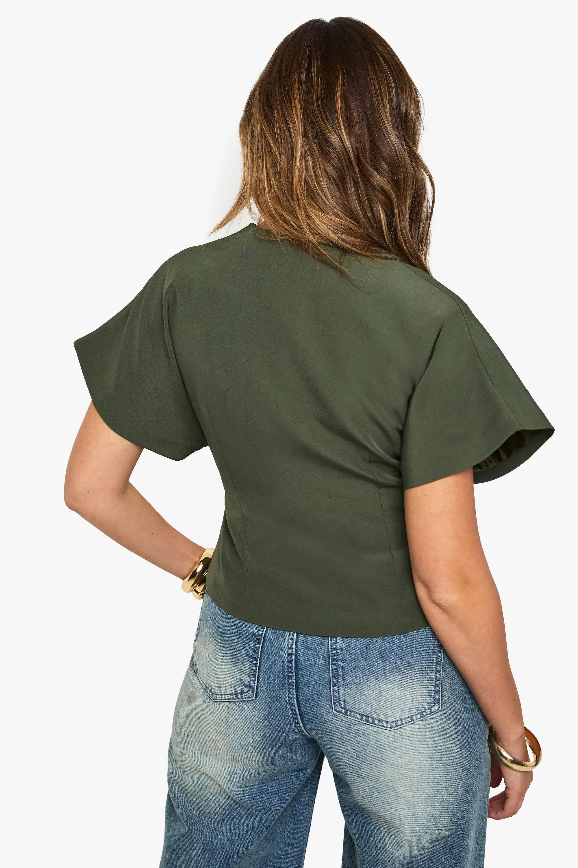 Woven Button Cap Sleeve Top
