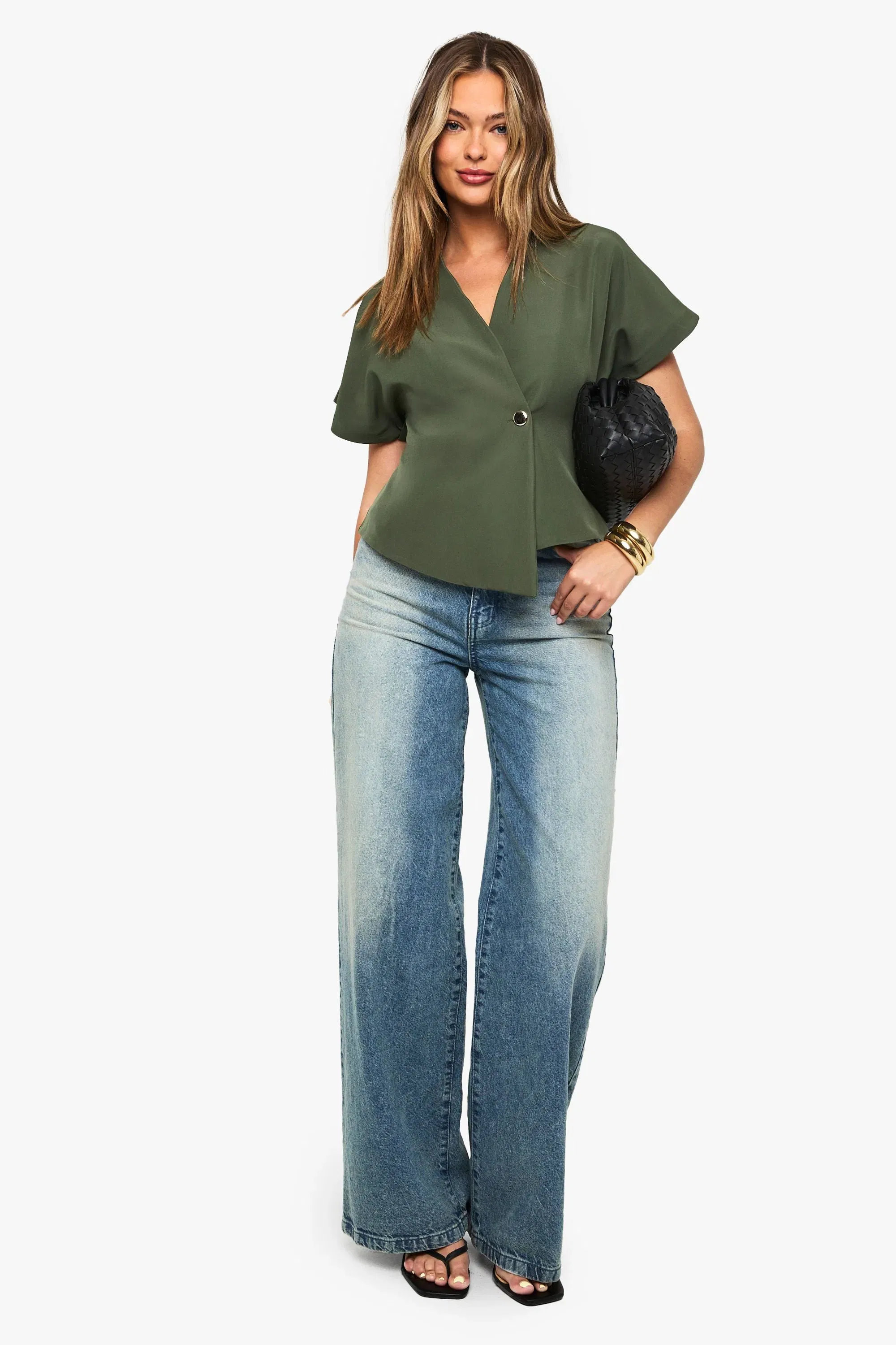 Woven Button Cap Sleeve Top