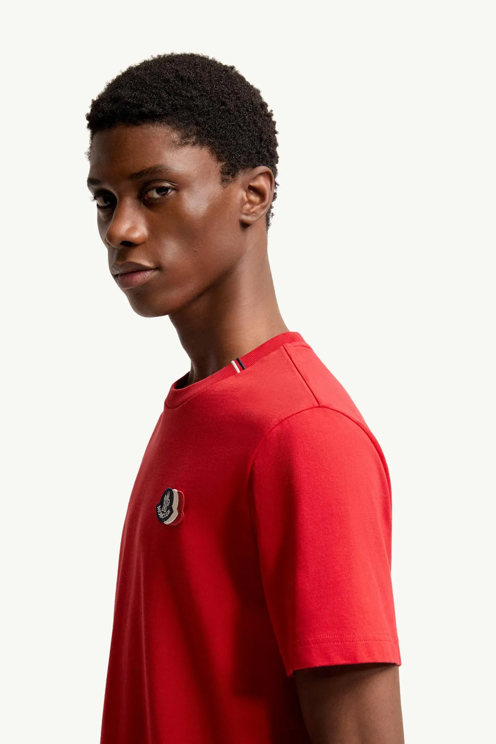 Moncler Embroidered Tricolor Logo Cotton T-Shirt Red Red