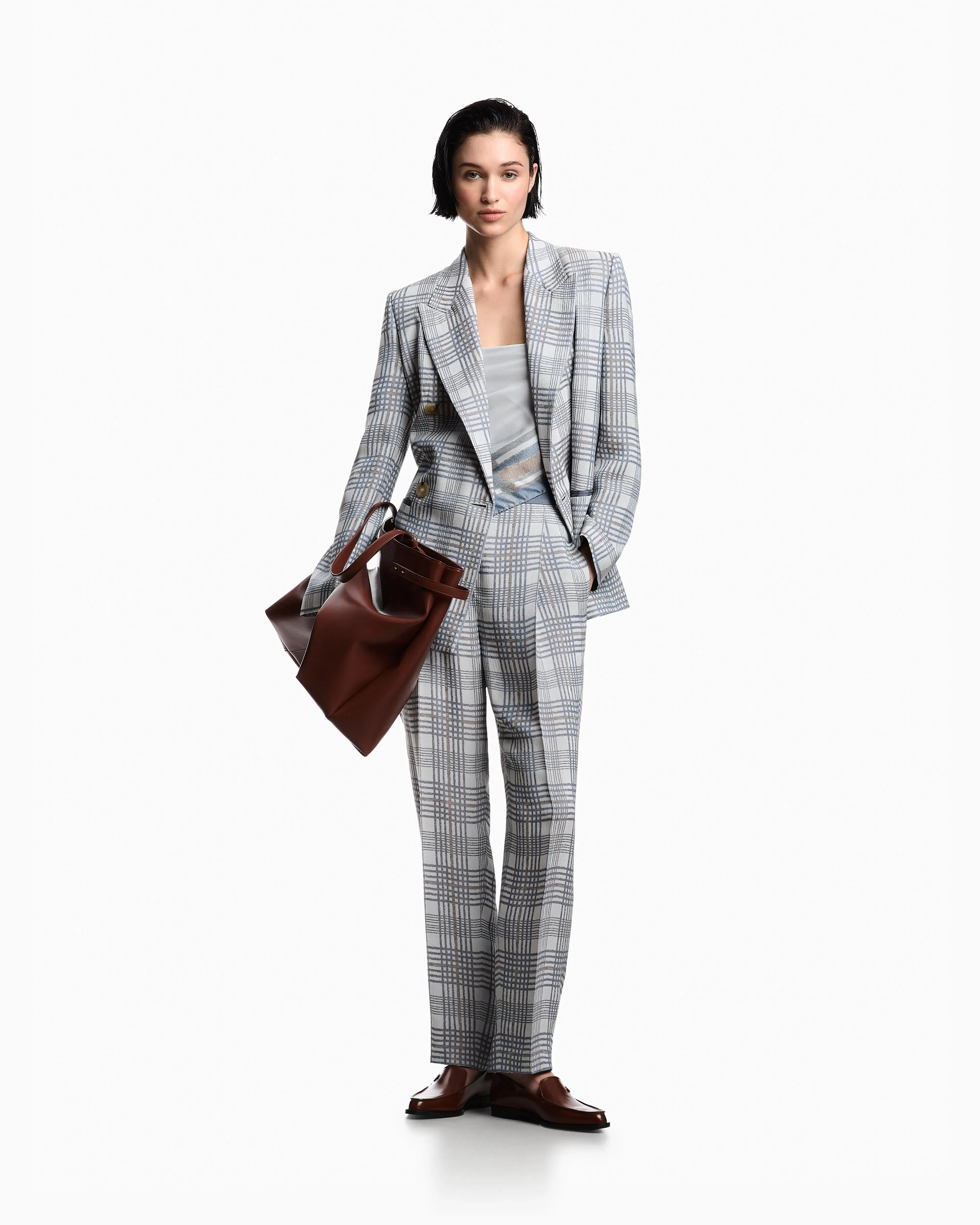 Emporio Armani Double-breasted blazer in a check-motif jacquard fabric