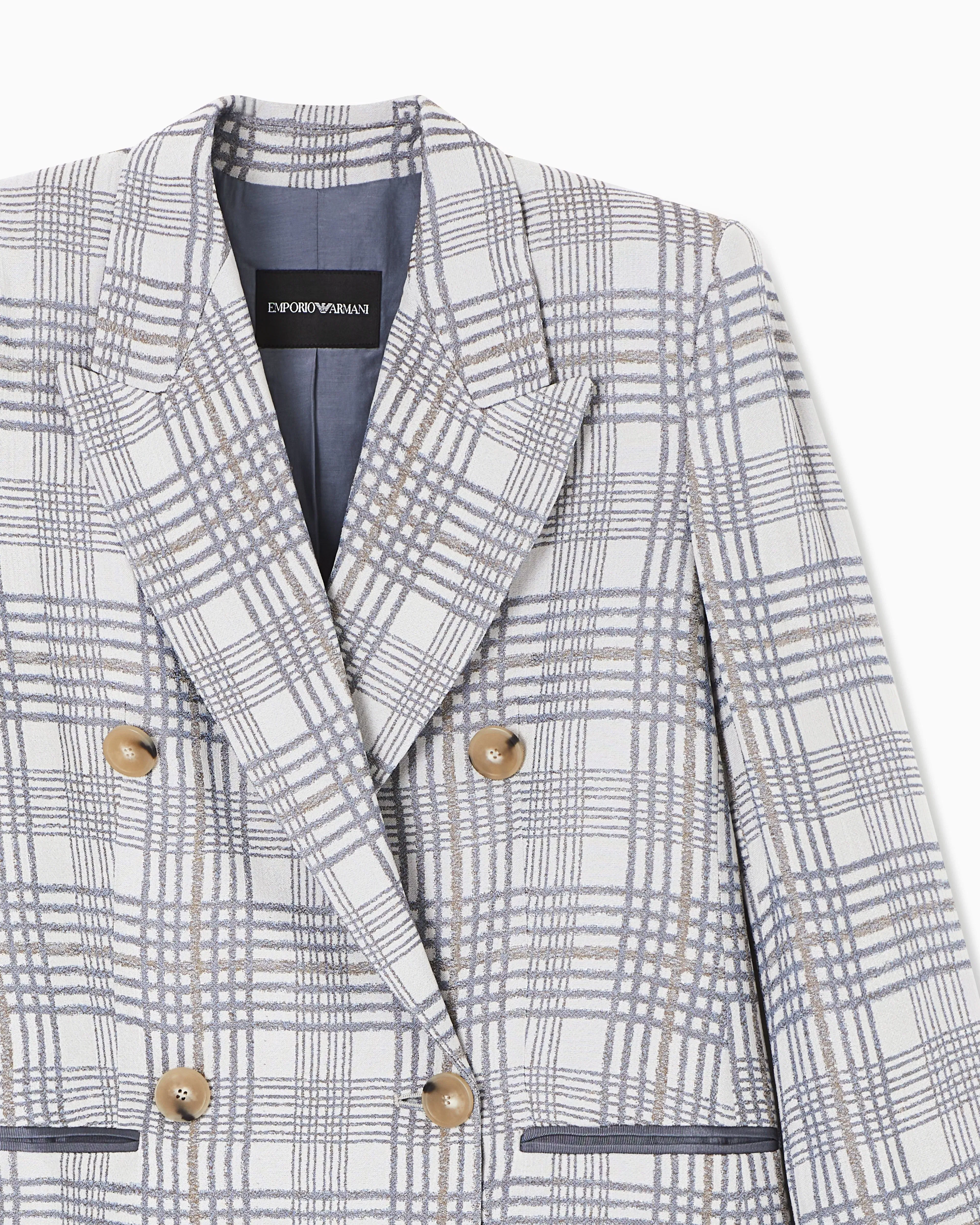 Emporio Armani Double-breasted blazer in a check-motif jacquard fabric